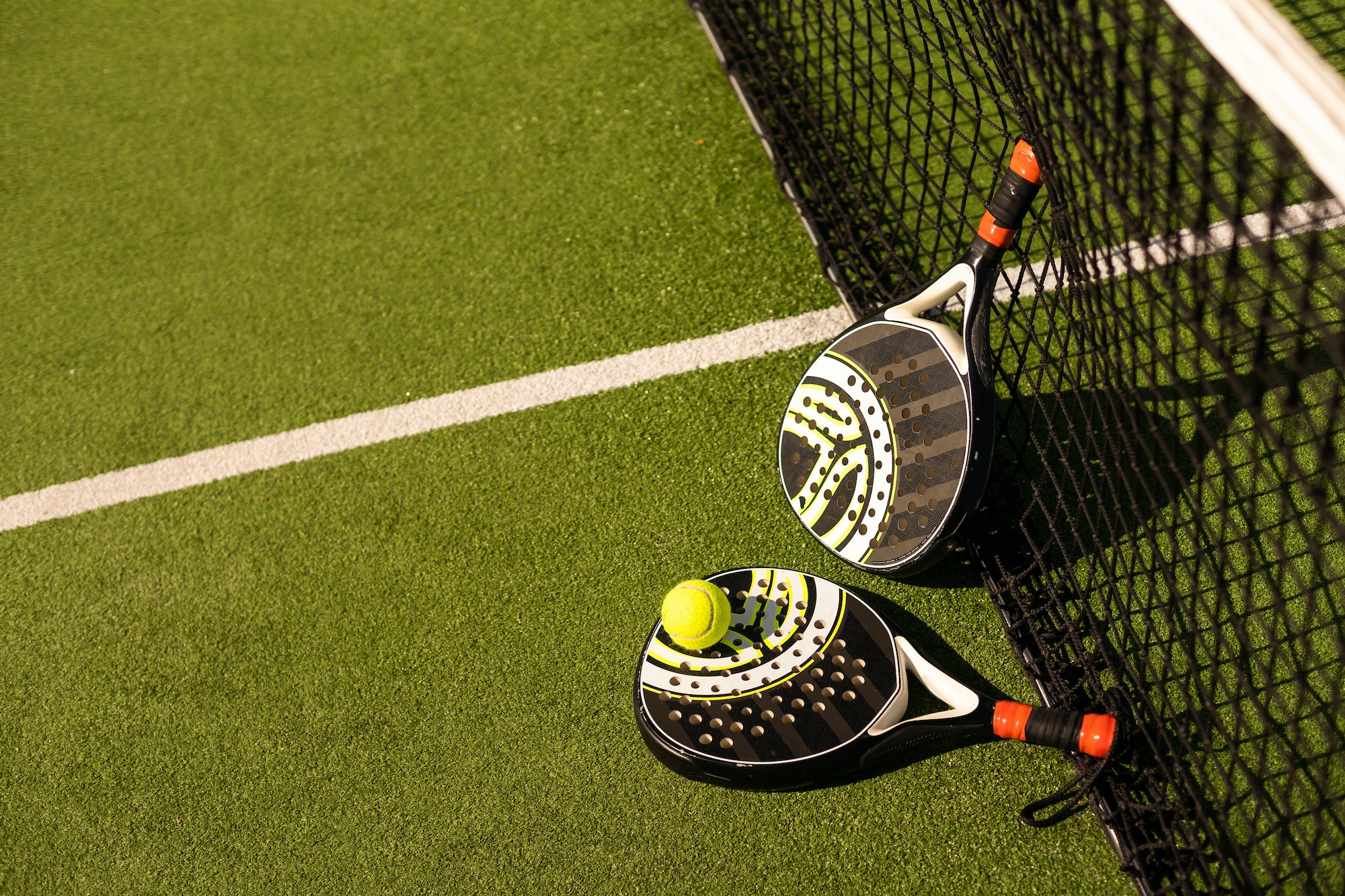 Paddle tennis objects and court.