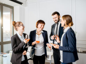 Business people during the meeting with drinks in the office