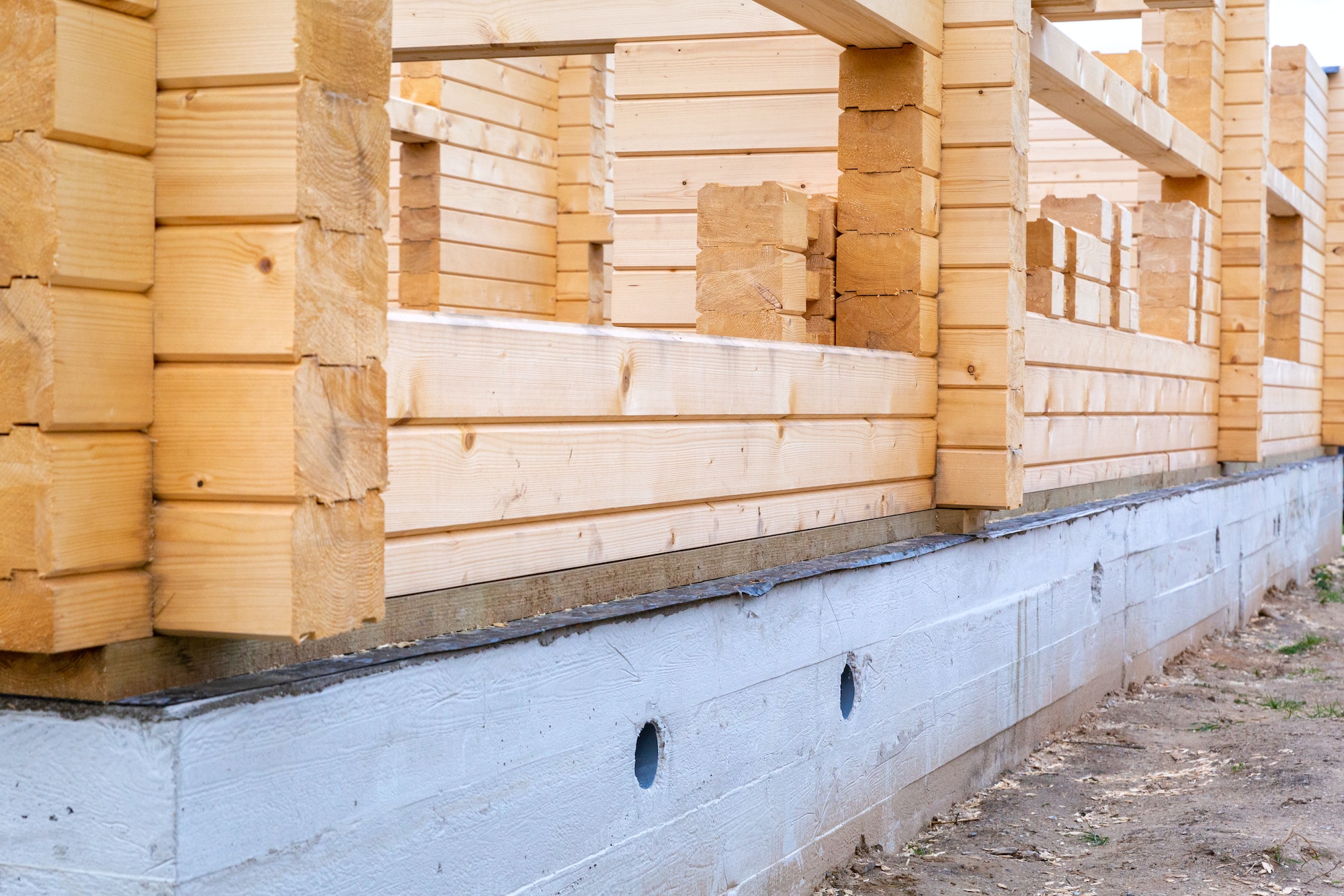 Start of construction, ground floor. Suburban real estate, eco house, cottage.