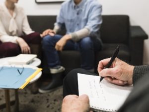 Couple during a therapy session with psychologist