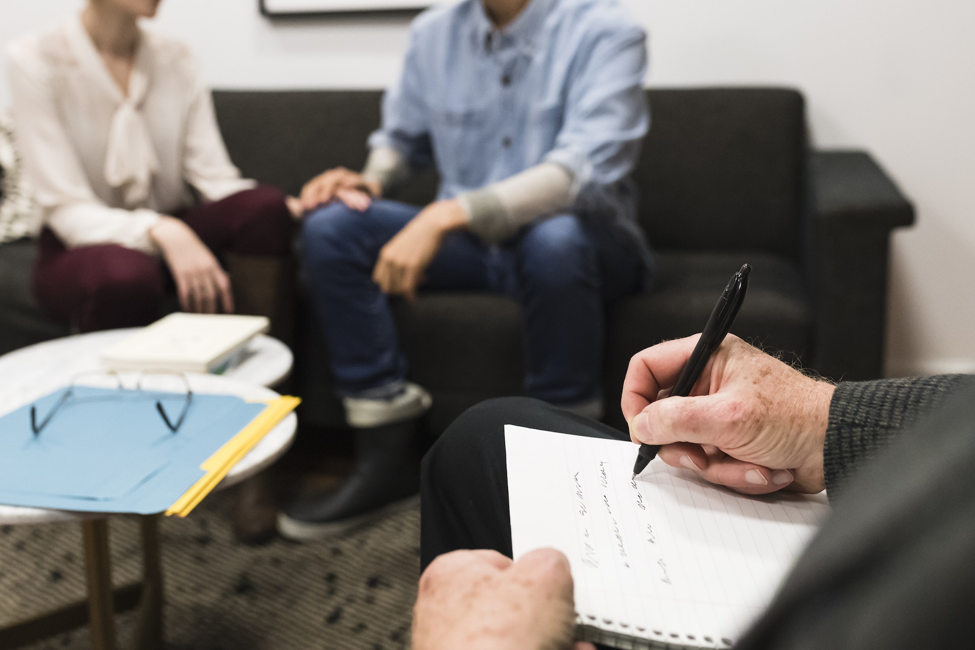 Couple during a therapy session with psychologist